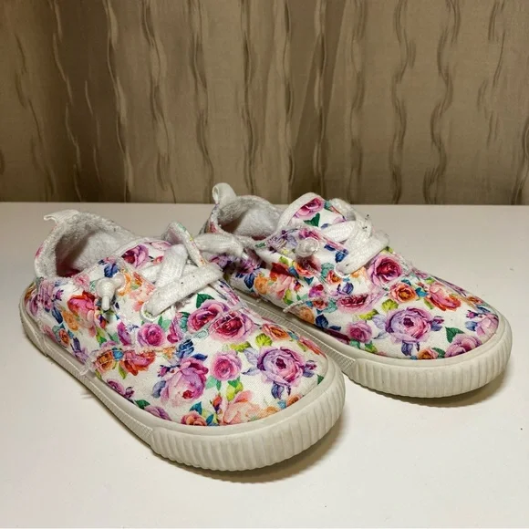 Blowfish Kid's Toddler 10 Classic Canvas White Pink Purple Floral Lined Shoes - Picture 1 of 14